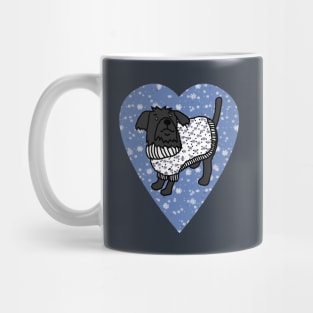 Cute Dog in Winter Sweater Blue Heart Valentines Day Mug